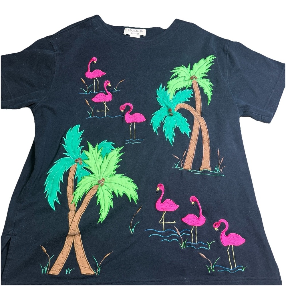Vintage Bechamel Petite Med Flamingo embroidered Shirt Cotton